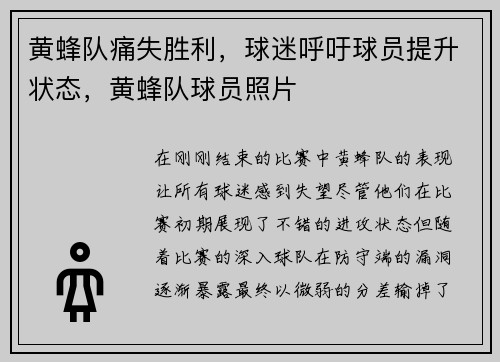 黄蜂队痛失胜利，球迷呼吁球员提升状态，黄蜂队球员照片