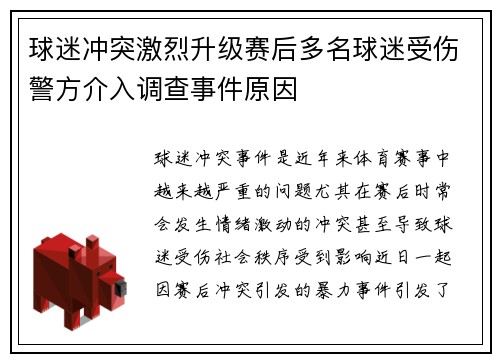 球迷冲突激烈升级赛后多名球迷受伤警方介入调查事件原因