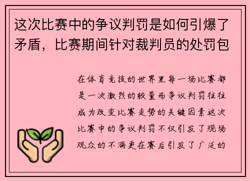 这次比赛中的争议判罚是如何引爆了矛盾，比赛期间针对裁判员的处罚包括
