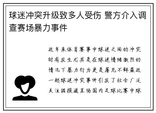 球迷冲突升级致多人受伤 警方介入调查赛场暴力事件