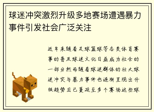 球迷冲突激烈升级多地赛场遭遇暴力事件引发社会广泛关注
